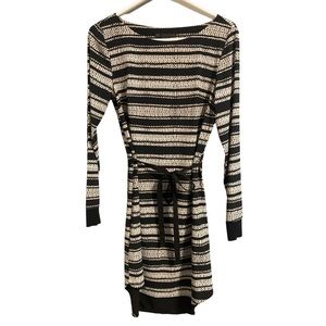 Armani Exchange High-Low Hem long-sleeve dress black/cream w/ stripes Size 4